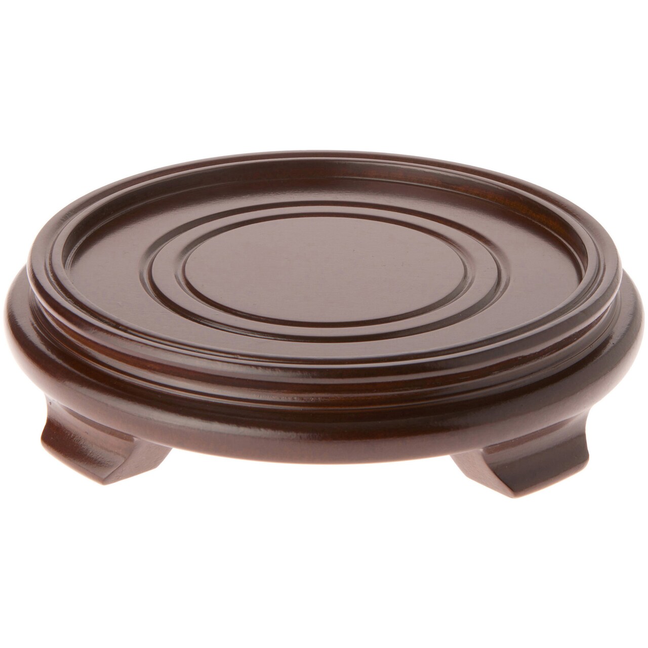 Plymor Walnut Round Wood Veneer Footed Display Base, 7.25" W x 7.25" D x 1.75" H (6" Display Diameter)
